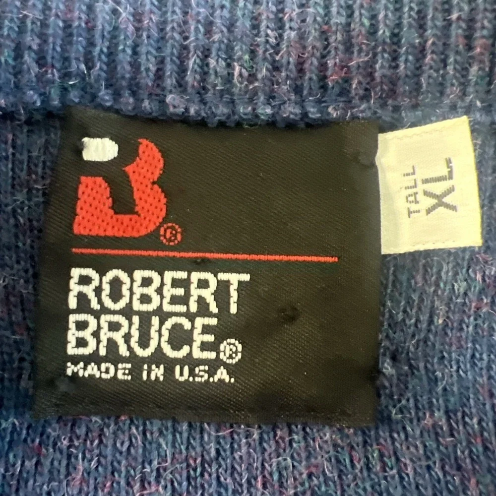 Robert Bruce Sweater Vest XL‎ TALL VTG Made in USA Blue Diamond Argyle V-Neck